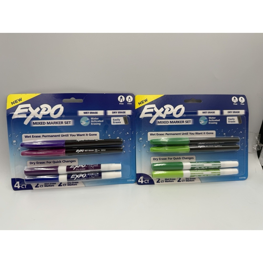 Expo Mixed Marker Set, Wet/Dry Erase, 2 Color, Fine Tip, 4 pcs per pack/2 packs!